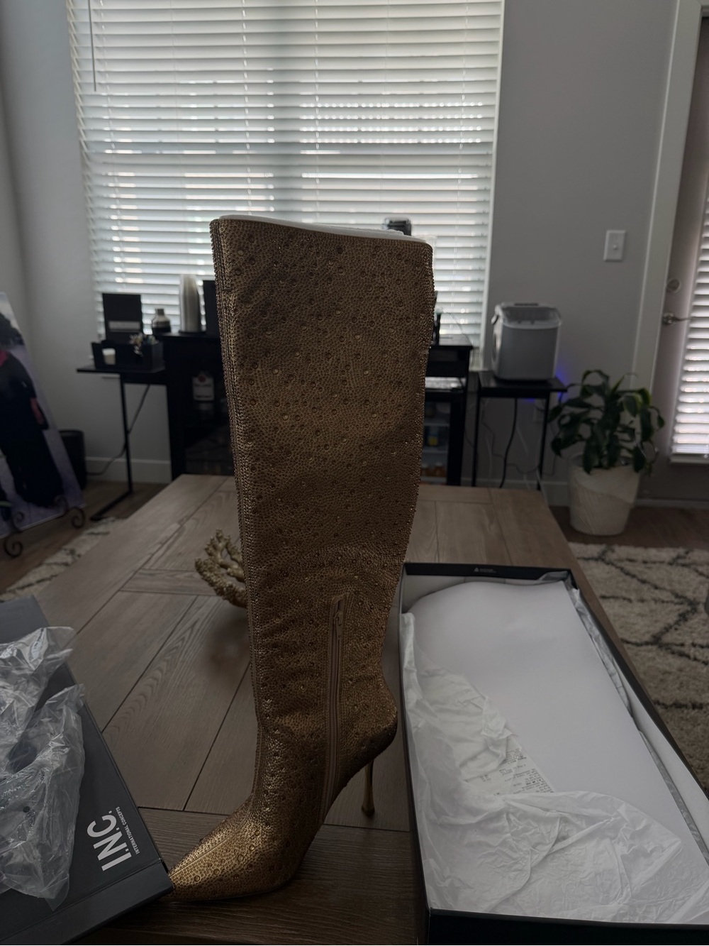 INC International Concepts Metallic Gold Over-the-Knee Stiletto Boot